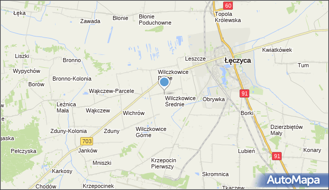 mapa Wilczkowice Średnie, Wilczkowice Średnie na mapie Targeo
